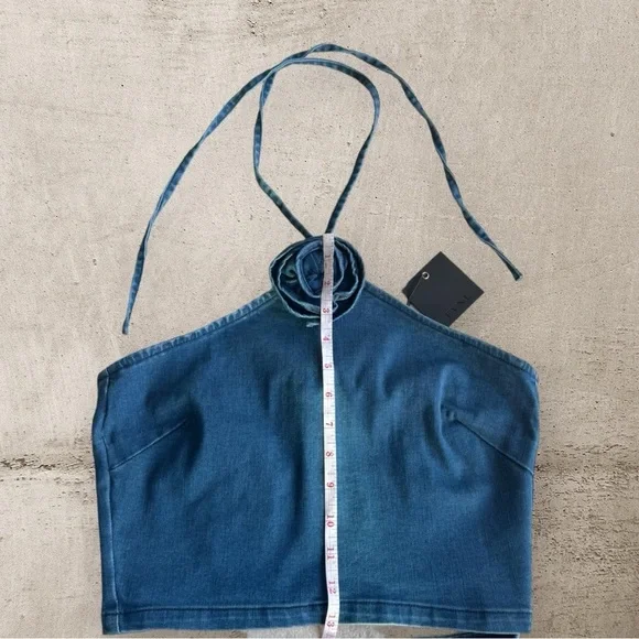 Denim Set High Waist Maxi Skirt Side Slit and cropped top Size M - Picture 8 of 13